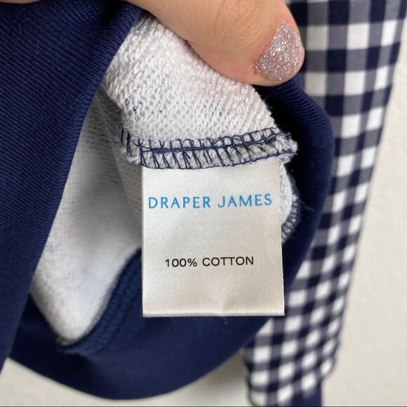 Draper James Natalie Sweatshirt French Terry Gingham Check Navy Pullover Small - Picture 7 of 8